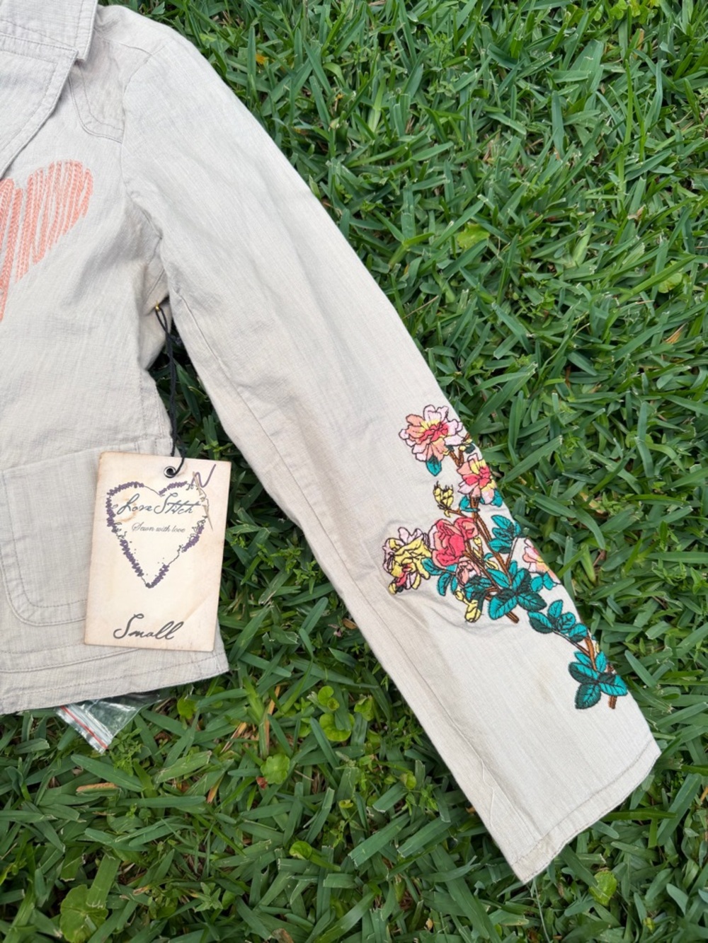 Love Stitch Vintage Boho Embroidered Cotton Blend Blazer Jacket Small NWT Floral - Picture 3 of 10